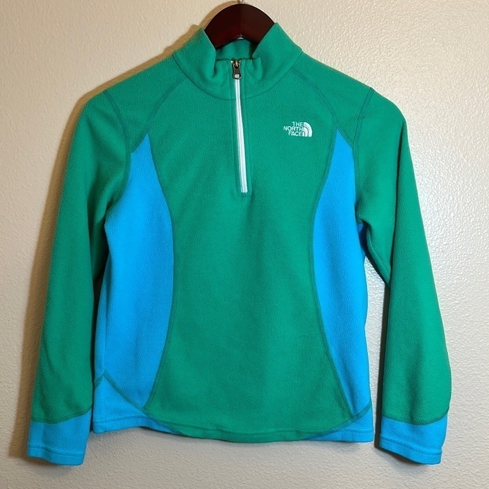 The North Face Kids Green and Teal Half-Zip Fleece Pullover